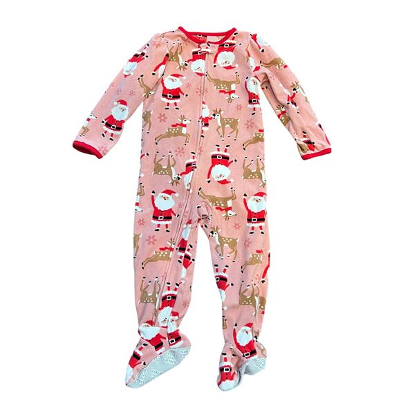 Carter's Pink Santa Fleece Onesie Pajama Zipper Christmas Footie Pajamas - 3T - Picture 1 of 2